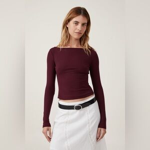 Cotton on Elegant Burgundy Long Sleeve Top boat neck